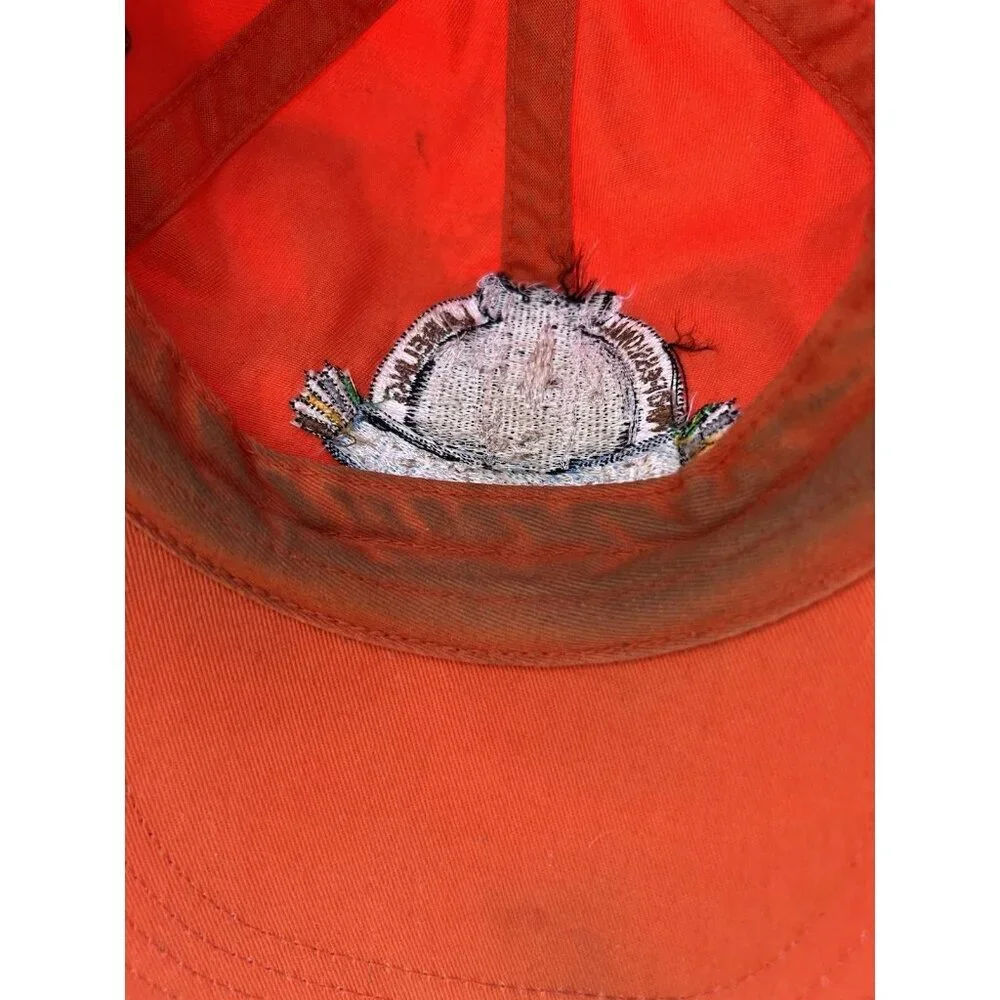 Vintage 80s Anvil RhinoPro tools orange embroidered adjustable cap thrashed